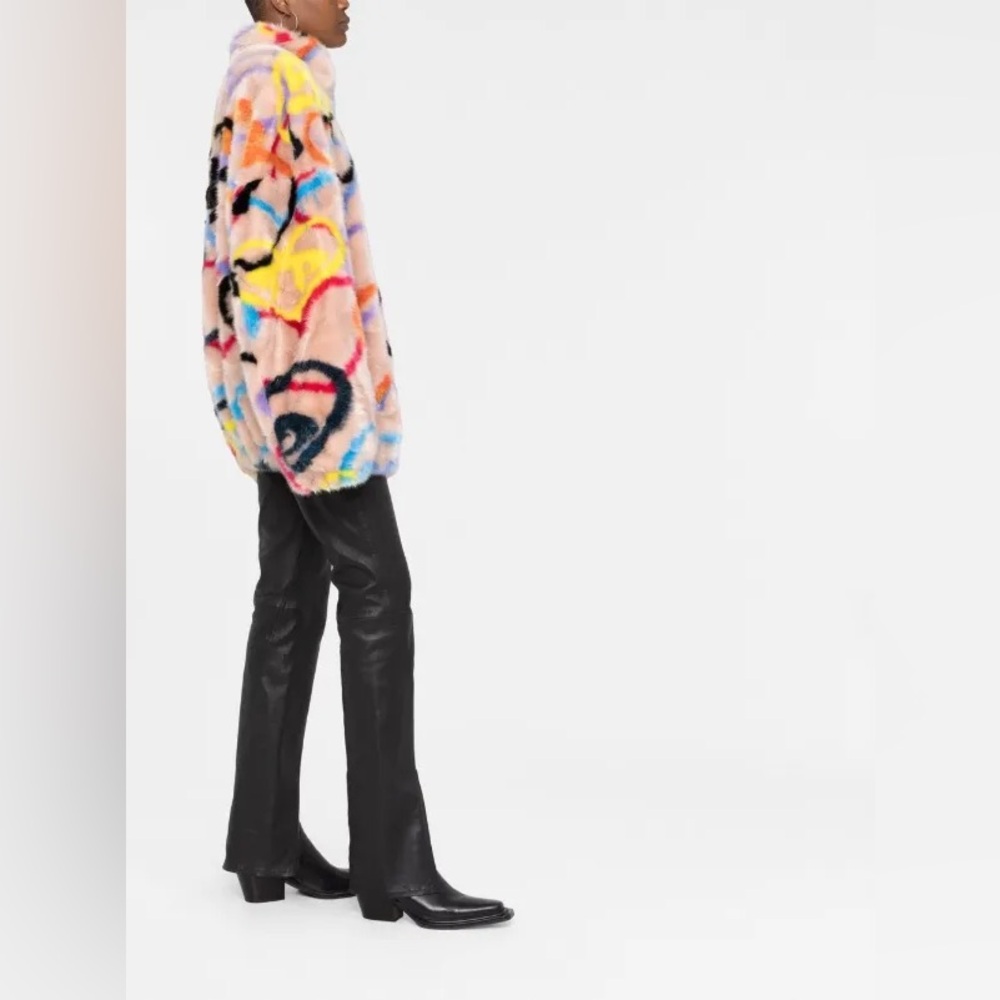 Philipp Plein Multicolor Heart-Print Faux-Fur High-Neck Coat - Picture 6 of 10